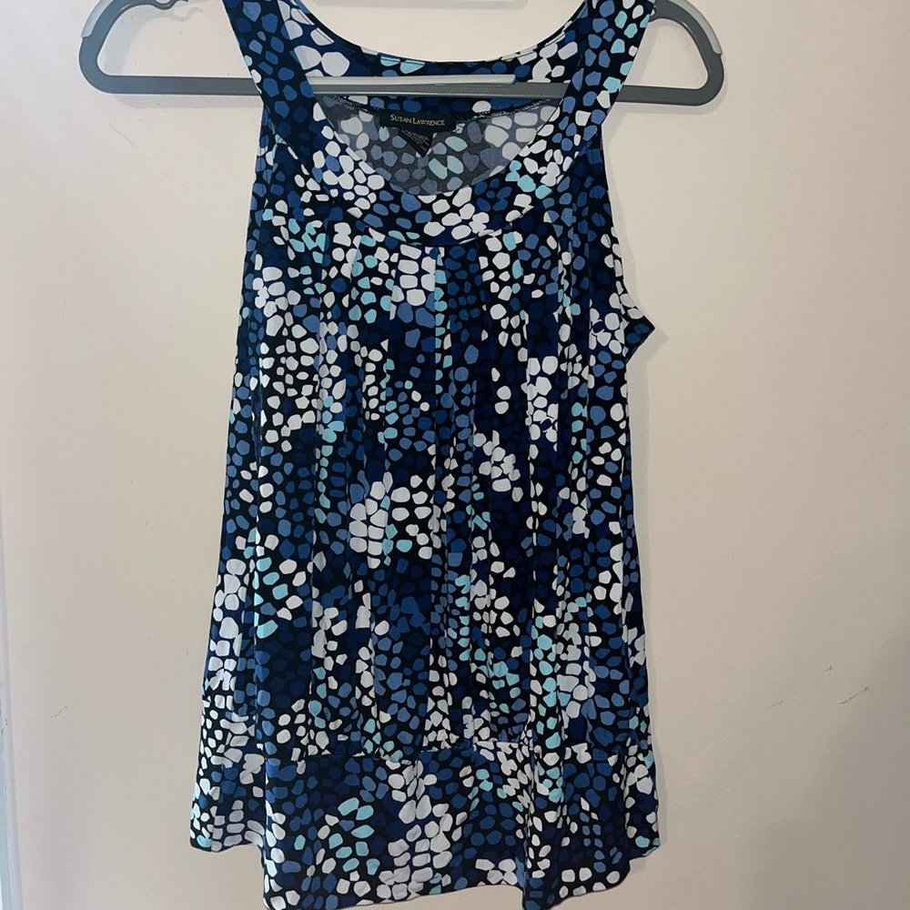 Susan Lawrence Navy and White Patterned Tank Top